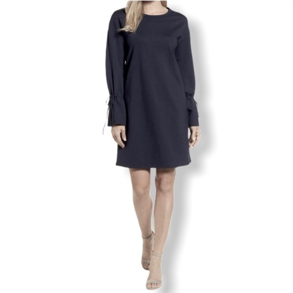 NWOT Halogen Black Shift Dress w/ Tie Bell Sleeves - Picture 2 of 11